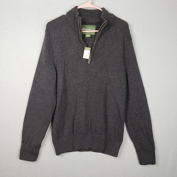 Eddie Bauer Men's M Quarter Zip Pullover Sweater 100% Cotton Knit Neutral NWT - Picture 1 of 10
